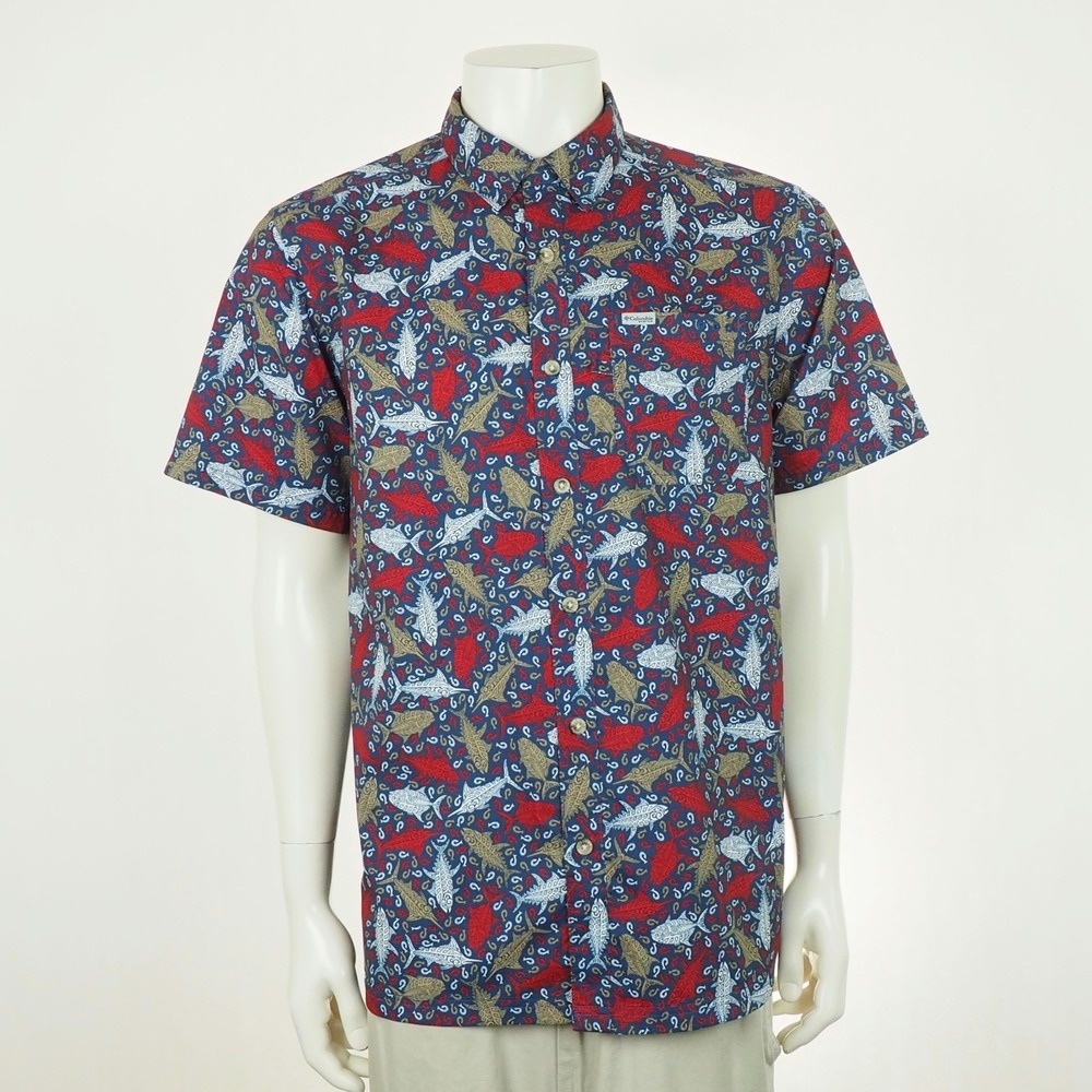 New Columbia PFG Super Slack Tide Fishing Button Down Shirt Mens Medium Blue